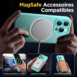 Oududianzi-Coque pour iPhone 15 Pro Compatible avec MagSafe Magnétique, Housse de Arrière Translucide Givrée PC, TPU Silicone Bu