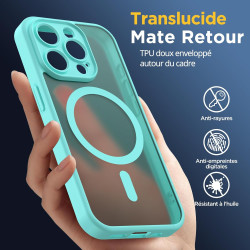 Oududianzi-Coque pour iPhone 15 Pro Compatible avec MagSafe Magnétique, Housse de Arrière Translucide Givrée PC, TPU Silicone Bu