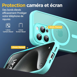 Oududianzi-Coque pour iPhone 15 Pro Compatible avec MagSafe Magnétique, Housse de Arrière Translucide Givrée PC, TPU Silicone Bu