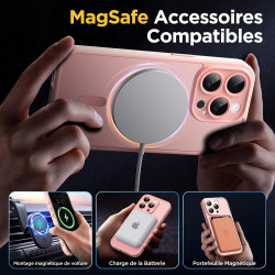 Oududianzi-Coque pour iPhone 15 Pro Compatible avec MagSafe Magnétique, Housse de Arrière Translucide Givrée PC, TPU Silicone Bu