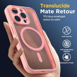 Oududianzi-Coque pour iPhone 15 Pro Compatible avec MagSafe Magnétique, Housse de Arrière Translucide Givrée PC, TPU Silicone Bu