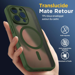 Oududianzi-coque pour iphone 15 pro compatible avec magsafe magnétique, housse de arrière translucide givrée pc, tpu silicone bu
