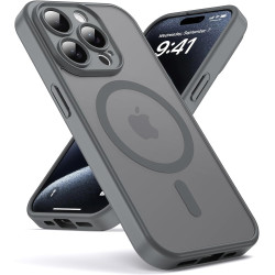Oududianzi-coque pour iphone 15 pro compatible avec magsafe magnétique, housse de arrière translucide givrée pc, tpu silicone bu