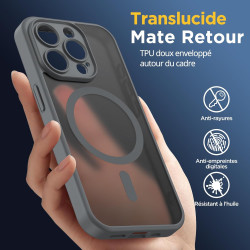 Oududianzi-coque pour iphone 15 pro compatible avec magsafe magnétique, housse de arrière translucide givrée pc, tpu silicone bu