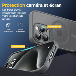 Oududianzi-coque pour iphone 15 pro compatible avec magsafe magnétique, housse de arrière translucide givrée pc, tpu silicone bu