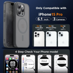 Oududianzi-coque pour iphone 15 pro compatible avec magsafe magnétique, housse de arrière translucide givrée pc, tpu silicone bu