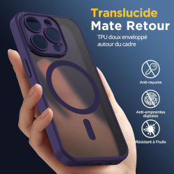 Oududianzi-Coque pour iPhone 15 Pro Compatible avec MagSafe Magnétique, Housse de Arrière Translucide Givrée PC, TPU Silicone Bu