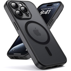 Oududianzi-Coque pour iPhone 15 Pro Compatible avec MagSafe Magnétique, Housse de Arrière Translucide Givrée PC, TPU Silicone Bu