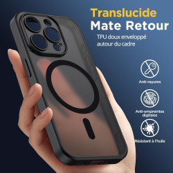 Oududianzi-Coque pour iPhone 15 Pro Compatible avec MagSafe Magnétique, Housse de Arrière Translucide Givrée PC, TPU Silicone Bu