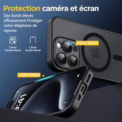 Oududianzi-Coque pour iPhone 15 Pro Compatible avec MagSafe Magnétique, Housse de Arrière Translucide Givrée PC, TPU Silicone Bu