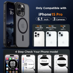 Oududianzi-Coque pour iPhone 15 Pro Compatible avec MagSafe Magnétique, Housse de Arrière Translucide Givrée PC, TPU Silicone Bu