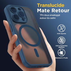 Oududianzi-Coque pour iPhone 15 Pro Compatible avec MagSafe Magnétique, Housse de Arrière Translucide Givrée PC, TPU Silicone Bu