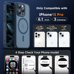 Oududianzi-Coque pour iPhone 15 Pro Compatible avec MagSafe Magnétique, Housse de Arrière Translucide Givrée PC, TPU Silicone Bu