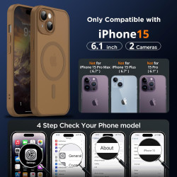 Oududianzi - coque pour iphone 15 compatible avec magsafe magnétique, housse de arrière translucide givrée pc, tpu silicone bump