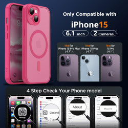 Oududianzi - Coque pour iPhone 15 Compatible avec MagSafe Magnétique, Housse de Arrière Translucide Givrée PC, TPU Silicone Bump