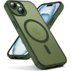 Oududianzi - coque pour iphone 15 compatible avec magsafe magnétique, housse de arrière translucide givrée pc, tpu silicone bump