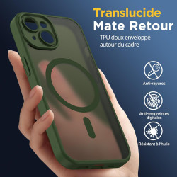 Oududianzi - coque pour iphone 15 compatible avec magsafe magnétique, housse de arrière translucide givrée pc, tpu silicone bump