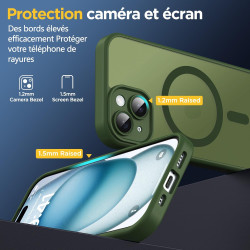 Oududianzi - coque pour iphone 15 compatible avec magsafe magnétique, housse de arrière translucide givrée pc, tpu silicone bump