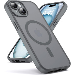 Oududianzi - coque pour iphone 15 compatible avec magsafe magnétique, housse de arrière translucide givrée pc, tpu silicone bump