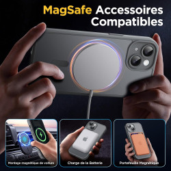 Oududianzi - coque pour iphone 15 compatible avec magsafe magnétique, housse de arrière translucide givrée pc, tpu silicone bump
