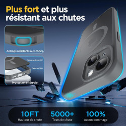 Oududianzi - coque pour iphone 15 compatible avec magsafe magnétique, housse de arrière translucide givrée pc, tpu silicone bump