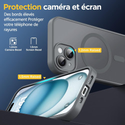 Oududianzi - coque pour iphone 15 compatible avec magsafe magnétique, housse de arrière translucide givrée pc, tpu silicone bump