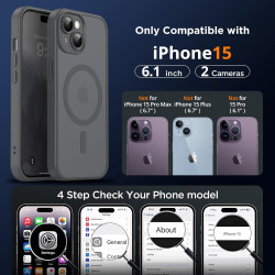 Oududianzi - coque pour iphone 15 compatible avec magsafe magnétique, housse de arrière translucide givrée pc, tpu silicone bump