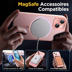 Oududianzi - Coque pour iPhone 15 Compatible avec MagSafe Magnétique, Housse de Arrière Translucide Givrée PC, TPU Silicone Bump