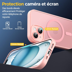 Oududianzi - Coque pour iPhone 15 Compatible avec MagSafe Magnétique, Housse de Arrière Translucide Givrée PC, TPU Silicone Bump