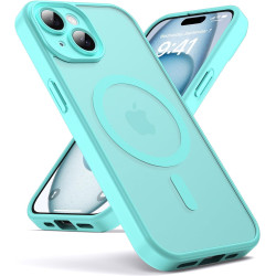 Oududianzi - Coque pour iPhone 15 Compatible avec MagSafe Magnétique, Housse de Arrière Translucide Givrée PC, TPU Silicone Bump