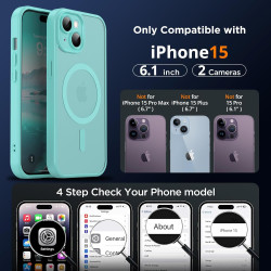 Oududianzi - Coque pour iPhone 15 Compatible avec MagSafe Magnétique, Housse de Arrière Translucide Givrée PC, TPU Silicone Bump
