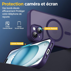 Oududianzi - Coque pour iPhone 15 Compatible avec MagSafe Magnétique, Housse de Arrière Translucide Givrée PC, TPU Silicone Bump