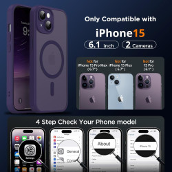 Oududianzi - Coque pour iPhone 15 Compatible avec MagSafe Magnétique, Housse de Arrière Translucide Givrée PC, TPU Silicone Bump