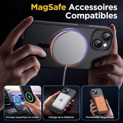 Oududianzi - Coque pour iPhone 15 Compatible avec MagSafe Magnétique, Housse de Arrière Translucide Givrée PC, TPU Silicone Bump