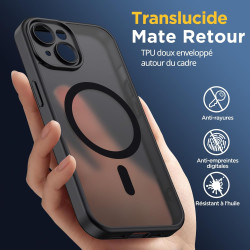 Oududianzi - Coque pour iPhone 15 Compatible avec MagSafe Magnétique, Housse de Arrière Translucide Givrée PC, TPU Silicone Bump