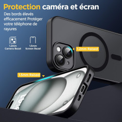 Oududianzi - Coque pour iPhone 15 Compatible avec MagSafe Magnétique, Housse de Arrière Translucide Givrée PC, TPU Silicone Bump
