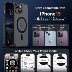 Oududianzi - Coque pour iPhone 15 Compatible avec MagSafe Magnétique, Housse de Arrière Translucide Givrée PC, TPU Silicone Bump