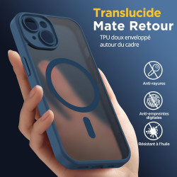 Oududianzi - Coque pour iPhone 15 Compatible avec MagSafe Magnétique, Housse de Arrière Translucide Givrée PC, TPU Silicone Bump