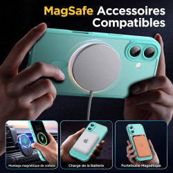 Oududianzi - Coque pour iPhone 16 Compatible avec MagSafe Magnétique, Housse de Arrière Translucide Givrée PC, TPU Silicone Bump
