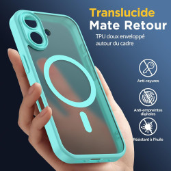Oududianzi - Coque pour iPhone 16 Compatible avec MagSafe Magnétique, Housse de Arrière Translucide Givrée PC, TPU Silicone Bump