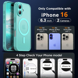 Oududianzi - Coque pour iPhone 16 Compatible avec MagSafe Magnétique, Housse de Arrière Translucide Givrée PC, TPU Silicone Bump