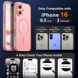 Oududianzi - Coque pour iPhone 16 Compatible avec MagSafe Magnétique, Housse de Arrière Translucide Givrée PC, TPU Silicone Bump