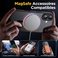Oududianzi - Coque pour iPhone 16 Compatible avec MagSafe Magnétique, Housse de Arrière Translucide Givrée PC, TPU Silicone Bump