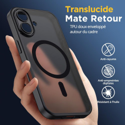Oududianzi - Coque pour iPhone 16 Compatible avec MagSafe Magnétique, Housse de Arrière Translucide Givrée PC, TPU Silicone Bump