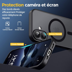 Oududianzi - Coque pour iPhone 16 Compatible avec MagSafe Magnétique, Housse de Arrière Translucide Givrée PC, TPU Silicone Bump