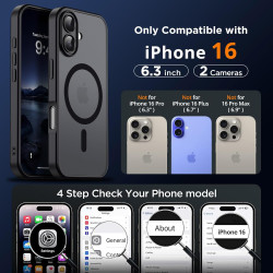 Oududianzi - Coque pour iPhone 16 Compatible avec MagSafe Magnétique, Housse de Arrière Translucide Givrée PC, TPU Silicone Bump