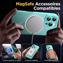 Oududianzi-Coque pour iPhone 16 Pro Compatible avec MagSafe Magnétique, Housse de Arrière Translucide Givrée PC, TPU Silicone Bu