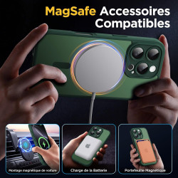 Oududianzi-coque pour iphone 16 pro compatible avec magsafe magnétique, housse de arrière translucide givrée pc, tpu silicone bu