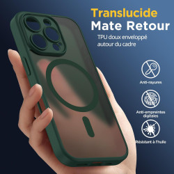 Oududianzi-coque pour iphone 16 pro compatible avec magsafe magnétique, housse de arrière translucide givrée pc, tpu silicone bu