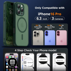 Oududianzi-coque pour iphone 16 pro compatible avec magsafe magnétique, housse de arrière translucide givrée pc, tpu silicone bu